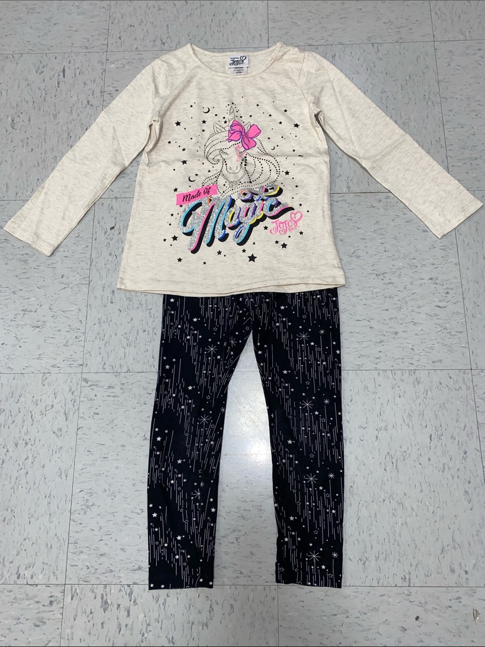 Jojo Siwa Nickelodeon glitter top Black Star Leggings 2 piece set girl 6 6x